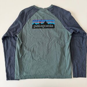 Patagonia Lightweigt Crew Pullover Sweatshirt Size L Green Blue Hiking Outdoor